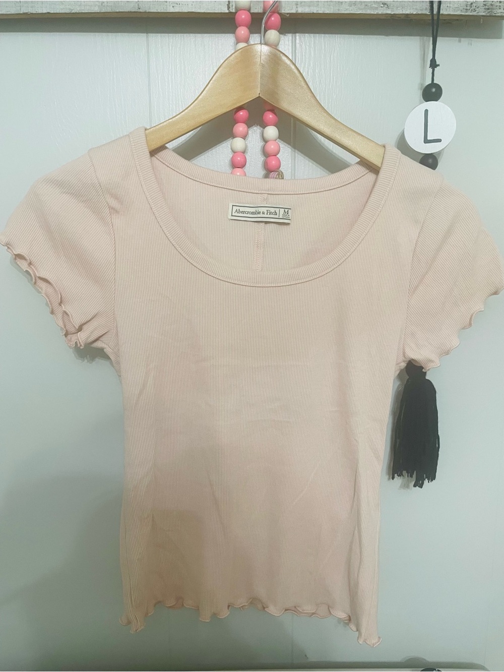 Abercrombie & Fitch Pale Pink Ribbed Scoop Neck Short Sleeve Tee